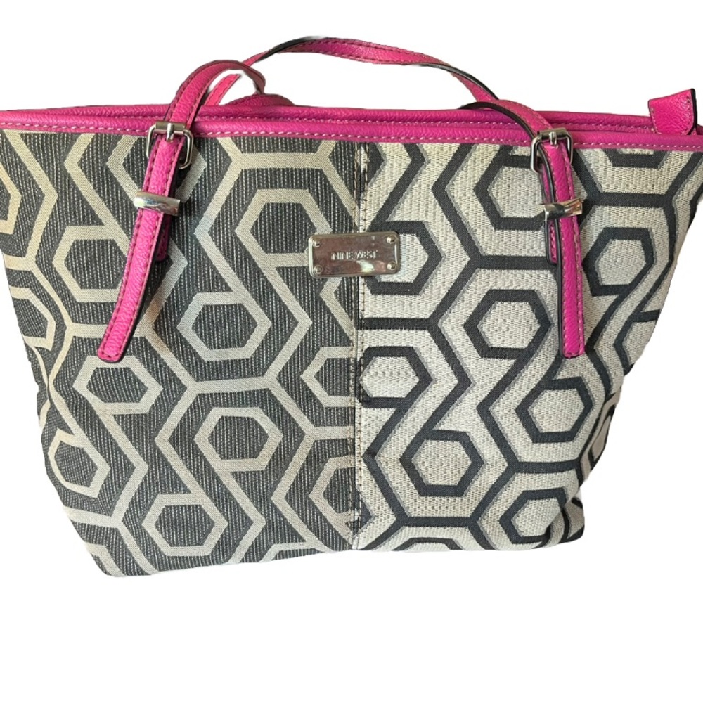 Nine West Shoulder Bag Purse Black Tan Pink zipper
